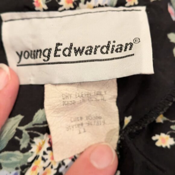 Young Edwardian Vintage Black Floral Midi Dress, Size 11, EUC! - Picture 6 of 7